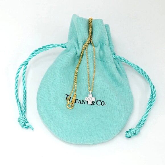 Tiffany & Co. Cruciform Cross Diamond Necklace 16" 18k Yellow Gold 750 & PT950 - Picture 9 of 9